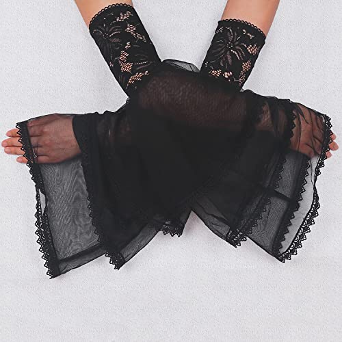 L'VOW Women's 1 Pair Gothic Black Lace Sleeves Witch Gloves Victorian Lace Arm Sleeve Vampire Accessory - color: A Black