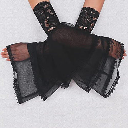 L'VOW Women's 1 Pair Gothic Black Lace Sleeves Witch Gloves Victorian Lace Arm Sleeve Vampire Accessory - color: A Black