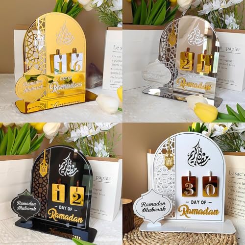 Ramadan Advent Calendar 2026, Eid Mubarak Countdown Calendars Tracker Date Gift DIY Arabic Muslim Islamic Holiday Table Home Decorations Count Down Calendar (Acrylic Gold) - color: Gold