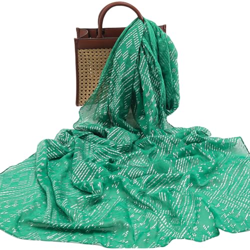 1920's Women's large-sized winter and autumn scarf - Retro Faux Assuit Foil print-embossed style long scarves - color: Greenish-silver