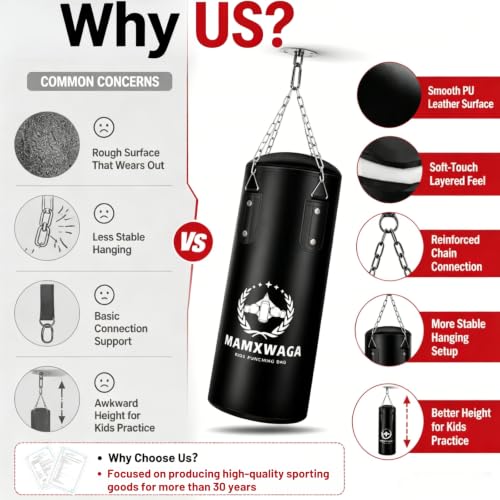 Kids Punching Bag Set Unfilled, Hanging Boxing Bag Kickboxing Bag with Boxing Gloves, Kids Boxing Set for 3-12 Years, for Youth Karate Muay Thai Kick Taekwondo Training
