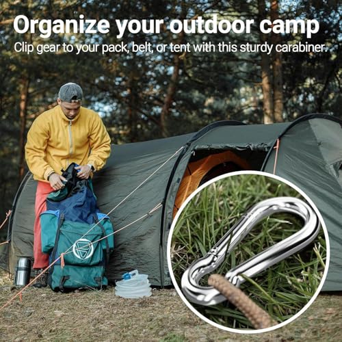 Stainless Steel Spring Snap Hook Carabiner - 304 Stainless Steel Caribeener Clips, Set of 6 - color: Silver, size: 2.25 Inch