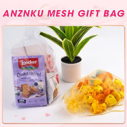 ANZNKU 100 Pcs Large Organza Bags 8x12, Gold Small Mesh Gift Bag Drawstring - color: Gold