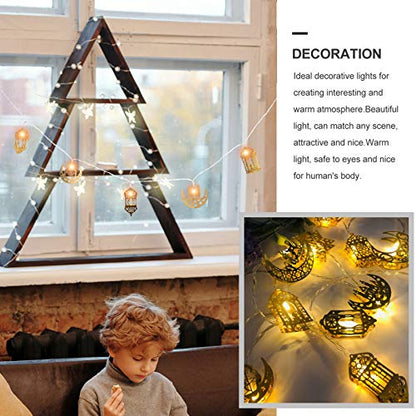 Uonlytech 1 Set Muslim Ramadan String Lights Muslim Eid Party Light Decors Eid Mubarak Decoration Fairy String Lights Battery Operated LED Ramadan Lamp for Festival Golden