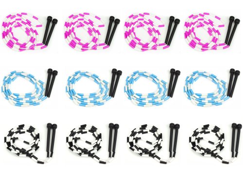 Jump Rope 12-Pack - Pink, Blue, Black and White Skip Ropes for Exercise - Outdoor Jump Rope for Kids, Adults and Athletes - Family Fun Toys and Games