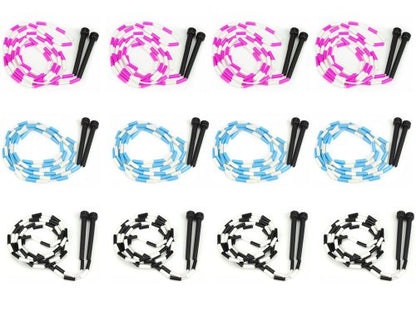 Jump Rope 12-Pack - Pink, Blue, Black and White Skip Ropes for Exercise - Outdoor Jump Rope for Kids, Adults and Athletes - Family Fun Toys and Games