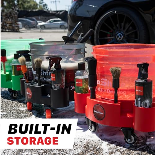 Maxshine Universal Rolling Bucket Dolly – Heavy-Duty, 5 Wheels with 2 Locks, Tool Organizer – 360° Mobility for Car Wash Supplies & Auto Detailing Organization (Green) - color: Bucket Dolly (Green)