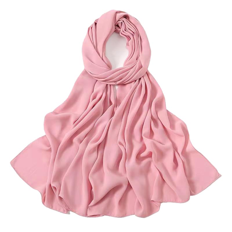 Heavy Not Easily See Through Long Chiffon Hijab Scarf for Women, Amazing Smooth Muslim Head Scarves - color: Rose Pink