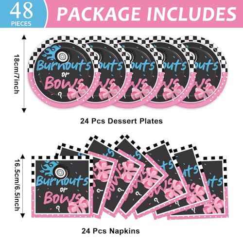 24 Guests Burnouts or Bows Gender Reveal Paper Plates Napkins Gender Reveal Party Decorations Baby Shower Party Supplies Disposable Dinner Tableware Set for Birthday Boys or Girls Serve 24 - style: Gender Reveal