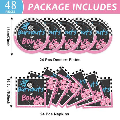 24 Guests Burnouts or Bows Gender Reveal Paper Plates Napkins Gender Reveal Party Decorations Baby Shower Party Supplies Disposable Dinner Tableware Set for Birthday Boys or Girls Serve 24 - style: Gender Reveal