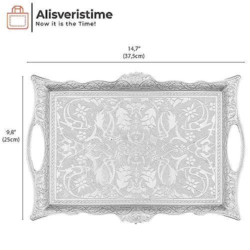 Alisveristime Big Square Zamac Serving Tray, 14.5 x 9.85 in (Silver) - color: Silver