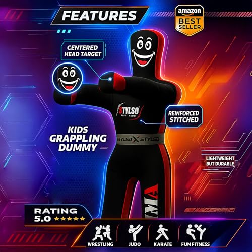 Unfilled Wrestling Dummy for Kids – Youth Grappling Dummy BJJ, MMA, Jiu Jitsu & Judo Training Partner – Durable Martial Arts Practice Buddy - color: Black, size: 3ft / 36"