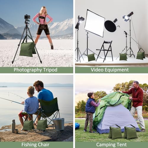 4 Packs Green Sandbag Weight Bags for Light Photography Video Equipment | Heavy Duty Saddlebags for Backdrop Stand, Photo Tripod, Canopy, Pop up Tent, Umbrella Base, Fishing Chair, Picnic Table - color: Green