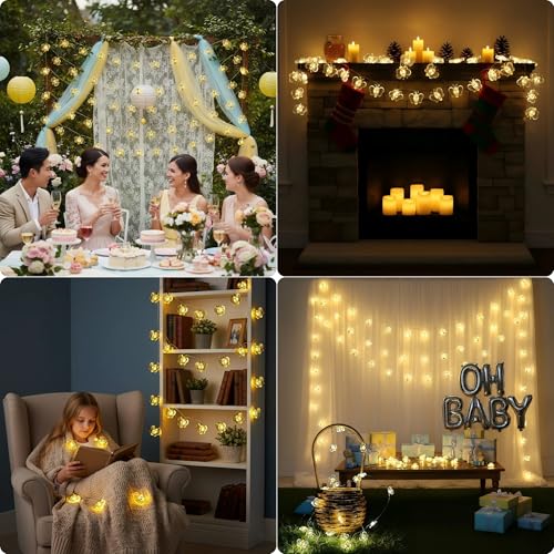 Bee Decor String Lights 10ft with 30pcs Honeybee Shaped LED Bulb Battery Operated Fairy Lights for DIY Indoor Bedroom Baby Shower Party Wedding Patio Christmas - style: Bee