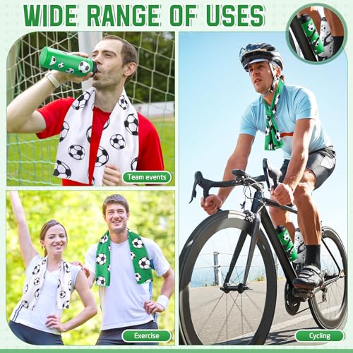 FuWeave 18 Pcs Sports Party Favors Basketball Soccer Water Bottle Baseball Softball Cooling Towel 6 Sports Water Bottle 6 Ice Towel 6 Drawstring Bag Football Volleyball Towel for Team Gift