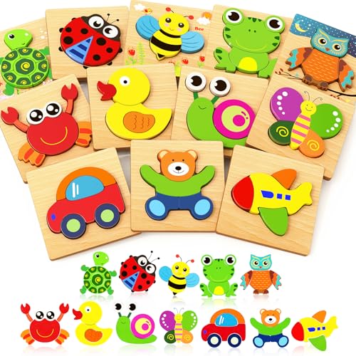 Bekayshad Wooden Puzzles for Toddlers 1-3, Montessori Toys for 1 2 Year Old - color: 12pcs