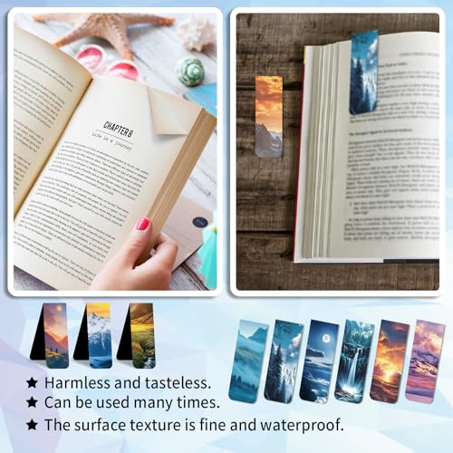 96 Pieces Magnetic Bookmarks Magnet Page Markers - Book Marks for Reading Women & Men with Storage Boxes - Cute Magnet Bookmark Clips for Reading Pleasure（Scenery） - size: 96, style: Scenery Style