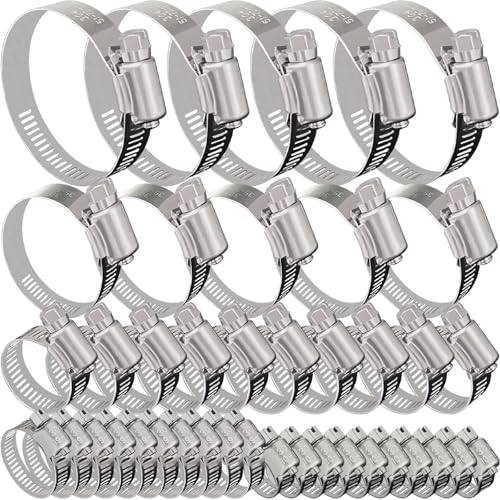 40 Pack Adjustable Stainless Steel Hose Clamps, 10-70mm Worm Gear Duct Pipe Clamp, Heavy Duty Metal Fuel Line Radiator Hose Clamps Kit for Plumbing, Automotive, Industrial, Garden, Indoor&Outdoor Use - size: 40 Pcs Kit - Hose Clamp (10-70 mm)