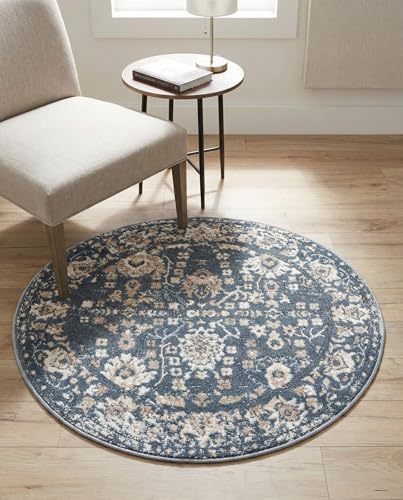 Rugs.com Oregon Collection Rug – 3 Ft Round Blue Low-Pile Rug Perfect for Kitchens, Dining Rooms - color: Blue 3, size: 3' (Round)