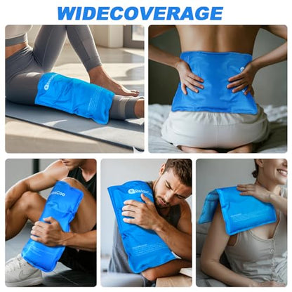 RelaxCoo Large Flexible Ice Pack for Injuries Reusable Gel, 11x14.5 Inches, Cold Compress for Hip, Shoulder, Knee, Back Pain, Swelling, Bruises, Surgery - style: BLUE