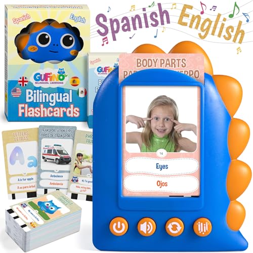 GUFINO Talking Flash Cards – 300 Spanish Flashcards for Kids for Cognitive Abilities & Boost Language Development – Learning Games, Blue Toddler Boy Gifts. See and Say Toys for Toddlers - style: Blue