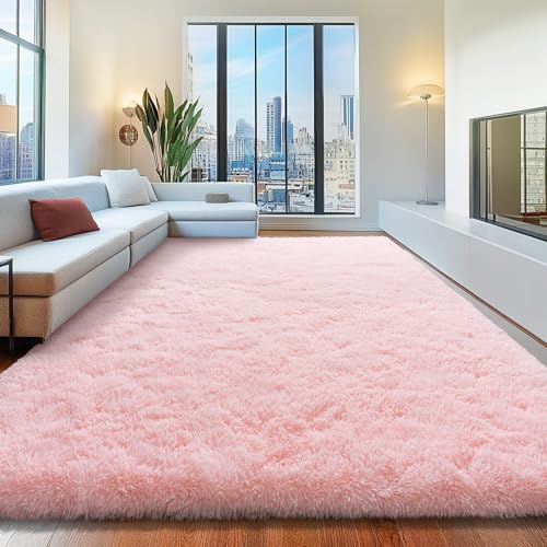 8x10 Pink Fluffy Shaggy Area Rug, Soft Plush Large Carpet for Living Room - color: Pink, size: 8' x 10' (Rectangular)