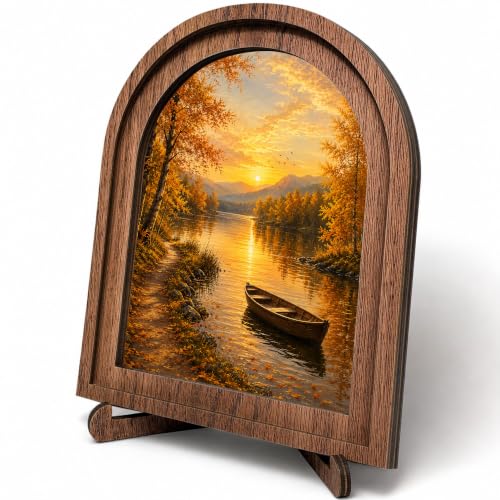 Autumn Lake Arched Decor, Rustic Landscape Table Sign - color: Autumn Lake Sunset