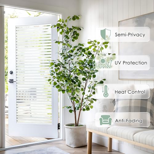 rabbitgoo Frosted Glass Window Privacy Film, Classic Stripe, 17.5" x 78.7" | Reeded Blinds Design, All Day Privacy Shield, Opaque Frosted Cover, Sun Blocking, Static Cling No Glue, for Home, Office - color: Classic Stripe, size: 17.5" x 78.7"