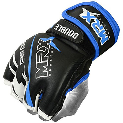 MRX MMA Grappling Gloves for Men Martial Arts Training Fighting Bag Glove Cage Fight Mitts - color: Black/Blue, size: Medium