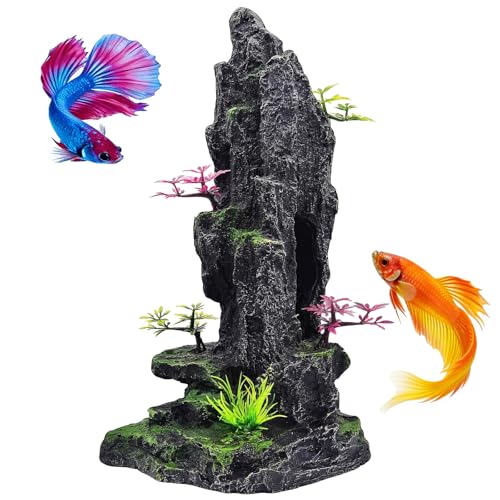 Large Aquarium Decoration - Resin Rockery Landscape Castle Decoration Fighting Fish Hiding Cave Fish Tank Ornaments Accessories - Height 14.3 inches (Purple) - color: Purple