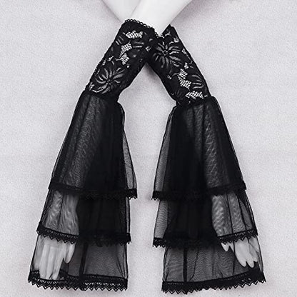 L'VOW Women's 1 Pair Gothic Black Lace Sleeves Witch Gloves Victorian Lace Arm Sleeve Vampire Accessory - color: A Black