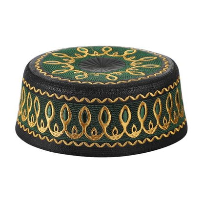 SIQITECHNO Men Muslim Prayer Kufi Hat Islamic Embroidery Beanie Skull Hat Eid Ramadan Mosque Saudi Arabian Prayer Headwear - color: 초록색.