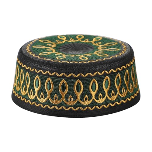 SIQITECHNO Men Muslim Prayer Kufi Hat Islamic Embroidery Beanie Skull Hat Eid Ramadan Mosque Saudi Arabian Prayer Headwear - color: 초록색.