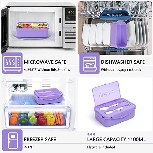LOVINA Bento Lunch Box for Adults Kids - 1100ML/Built-in Utensil, BPA-Free - color: Purple
