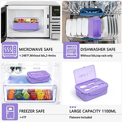 LOVINA Bento Lunch Box for Adults Kids - 1100ML/Built-in Utensil, BPA-Free - color: Purple