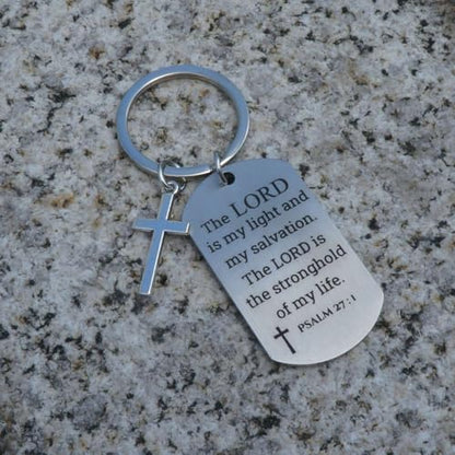 Inspirational Scripture Keychain with Cross - Bible Verse Matte Key Chain Religious Gift for Christian - style: Psalm 27:1
