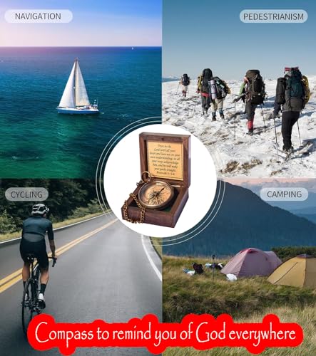 Trust in The Lord With All Your Heart - Proverbs 3:5-6 Quote Engraved Compass With Wooden Box, Greeting Card, Gift Compass, Graduation Day Gifts 2024 for Women Men Boys Girls - style: #1 Trust in The Lord Compass -Proverbs 3: 5-6