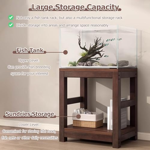 20 30 40 55 70 Gallon Long Aquarium Stand - Reptile Breeder Turtle Terrarium Stand Rack - 70cm Tall Aquarium Stand Furniture/Double Fish Tank Stand with Shelf（Brown-lxwxh-23.6x15.7x27.5）