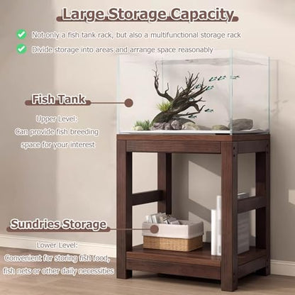20 30 40 55 70 Gallon Long Aquarium Stand - Reptile Breeder Turtle Terrarium Stand Rack - 70cm Tall Aquarium Stand Furniture/Double Fish Tank Stand with Shelf（Brown-lxwxh-23.6x15.7x27.5）