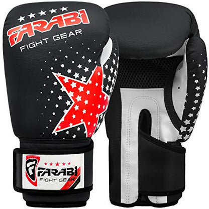 Farabi Boxing Gloves Kids Junior Muay Thai Kick Boxing Training MMA Punching Bag - color: Black Star, size: 6OZ