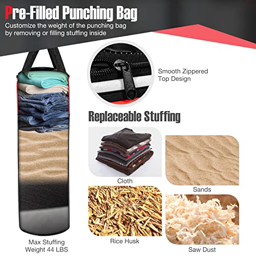 GYMAX Punching Bag for Kids, Pre Filled Kids Punching Bag with Boxing Gloves, Hand Wraps & Carry Bag, Hanging Heavy Punching Bag for Kids MMA Kick Boxing Muay Thai Taekwondo Karate Workout