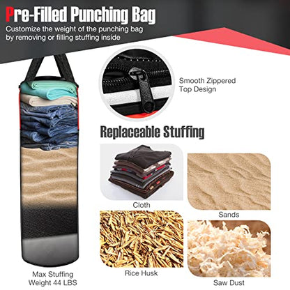 GYMAX Punching Bag for Kids, Pre Filled Kids Punching Bag with Boxing Gloves, Hand Wraps & Carry Bag, Hanging Heavy Punching Bag for Kids MMA Kick Boxing Muay Thai Taekwondo Karate Workout