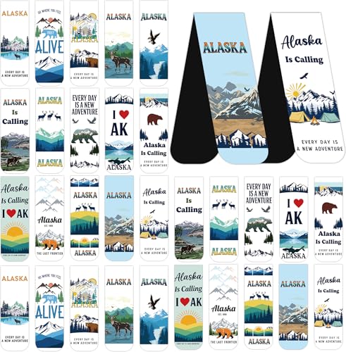 Alaska Souvenirs Magnetic Bookmarks, 30PCS Alaska Gifts Book Mark Clips with 15 Designs, Travel Souvenirs Gifts for Men Women Travelers Readers Office School Supplies - style: Alaska