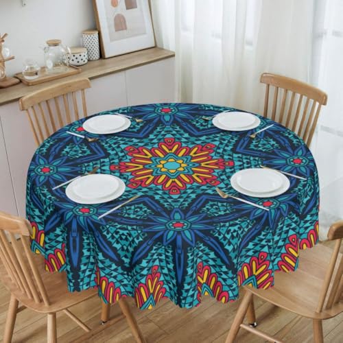 Mandala Tablecloth Round, Boho Ceramic Blue Tiles Geometric Abstract Floral Farmhouse Water Resisitant Wipeable Table Cover for Dining Kitchen Living Room Home Party Holiday Decor 36 inch Round - color: Tc-ceramic04, size: 36" (Round)