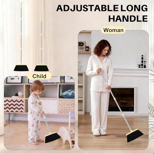 BSKLIN Broom and Dustpan Set for Home, 52" Long Handle Broom Set with Dustpan Teeth to Clean Hair Sweeping Indoor and Outdoor (Yellow) - size: Small-yellow