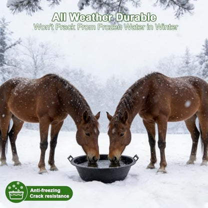 4Pcs Large Rubber and Plastic Feed Pan with Handle, 8.6 Gallon 34 Quart | Utility Horse Feed Bucket, For Cats Dogs Goats Chicken, Dust Bath Container, Animal Feeding Watering Bowl