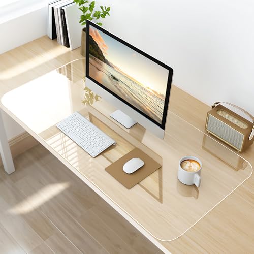 NATRKE Clear Desk Mat Pad, 27.6"x15.7" Large Transparent Computer Desk Mat Plastic Desktop Protector, PVC Writing Pad with Round Edge, Waterproof Wipeable Non-Slip Table Protector for Home Office - color: Clear, size: 27.5“ X 15.7"