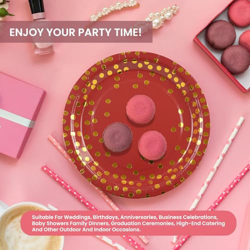 Paper Plates and Napkins Set, Red and Gold Dot, 75PCS, Serves 25 - color: Red Gold Dot, size: 7inch-75pcs
