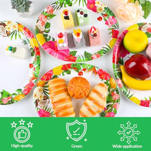 Qyeahkj 50피스 하와이안 루아우 타원형 종이 접시 대형 27.9cm(11인치) 일회용 알로하 꽃 파티 장식 여름 플래터 식기 용품 열대 접시 트레이 해변 생일 파티 식기 세트 - style: 하와이안