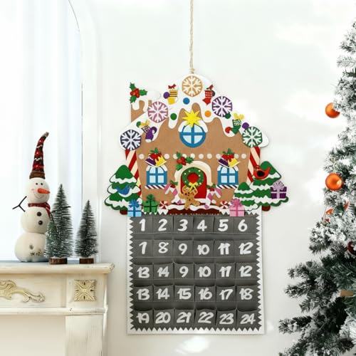 Watersay Christmas Felt Countdown Advent Calendar Wall Decor with 24 Pocket - style: Gingerbread House